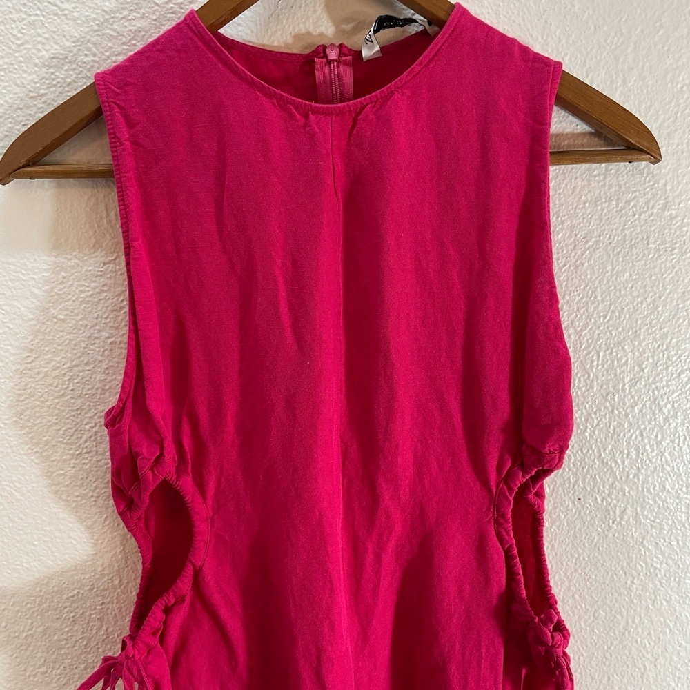 Zara Linen Cut Out Sleeveless Dress Pink/Coral Size Small - Picture 2 of 8